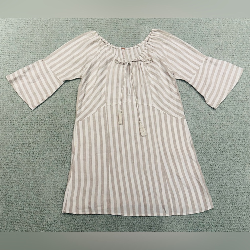 Free People Folk Town Linen Blend Ivory Beige Minidress Dress Size XS